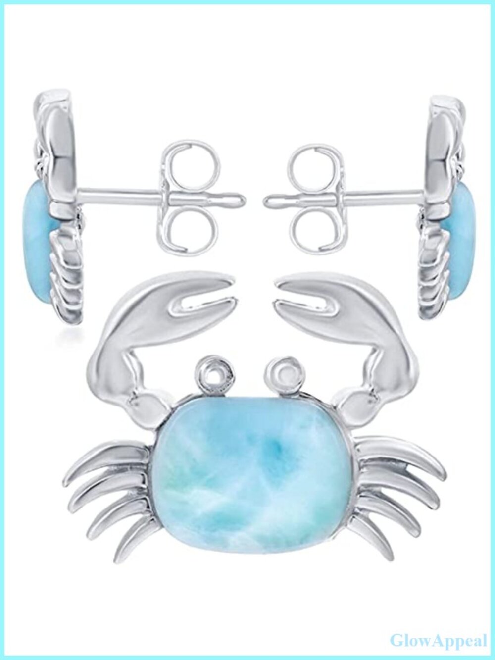 Sterling Silver Larimar Stud Earrings Sea Animal Design Gift for Women